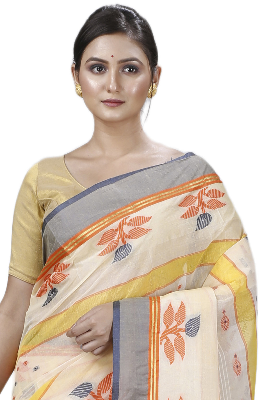 Light Yellow Pure Cotton Udichi Tant Saree (1160)
